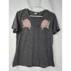 Ariat Women's Tulip Tee Pink Flower Embroidered Heather Gray Size L